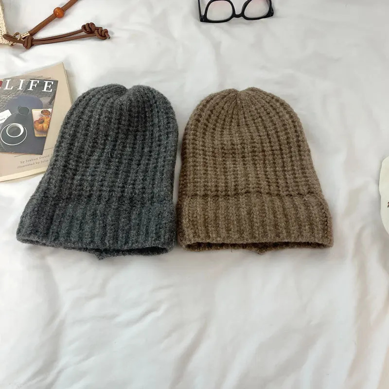 Solid Color Small Fresh Wool Hat Womens Autumn and Winter Warm Windproof Japanese Korean Melon Fur Knitted Beanie Hat Men 241214