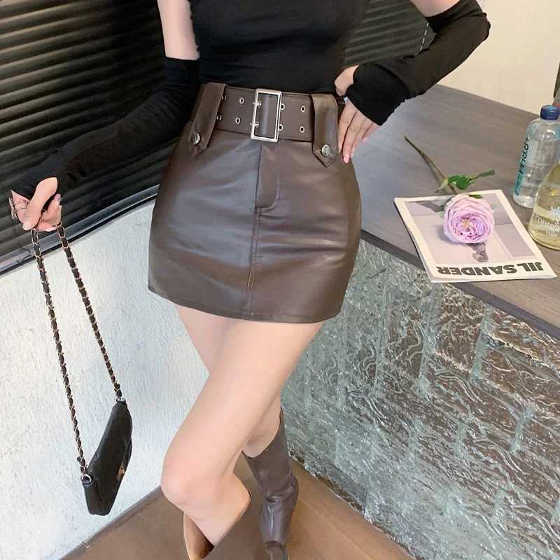 Girl Small Skirts Womens High Waist Skirt Pu Leather Skirts A-line Skirt Short Skirt Ropa jer Mini Skirts Clothes for WomenXJ241221