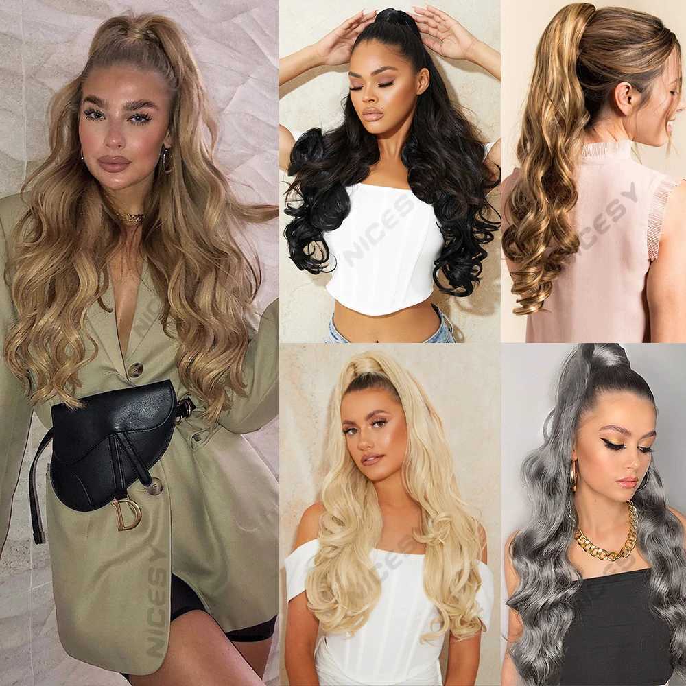 Synthetic Extension Long Wavy Natural Hair 24Inch Ponytail Claw Clip Fake Hairpiece Black Brown Blonde For WomenXJ241221