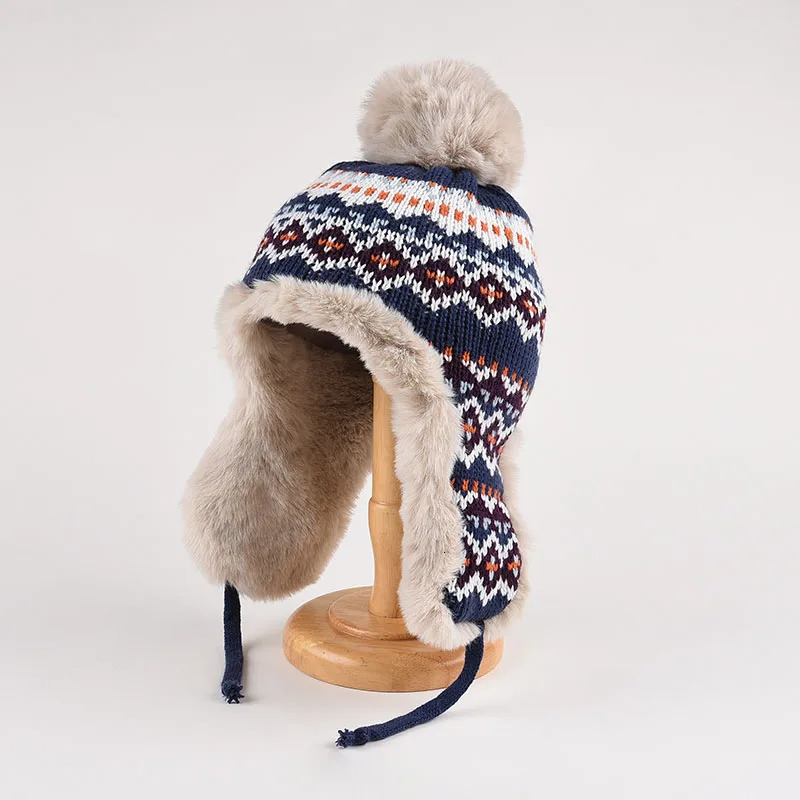 Fashionable retro Lei Feng hat womens warm autumn and winter plush windproof Versatile Ear Protection knitted hat ski hat 241220