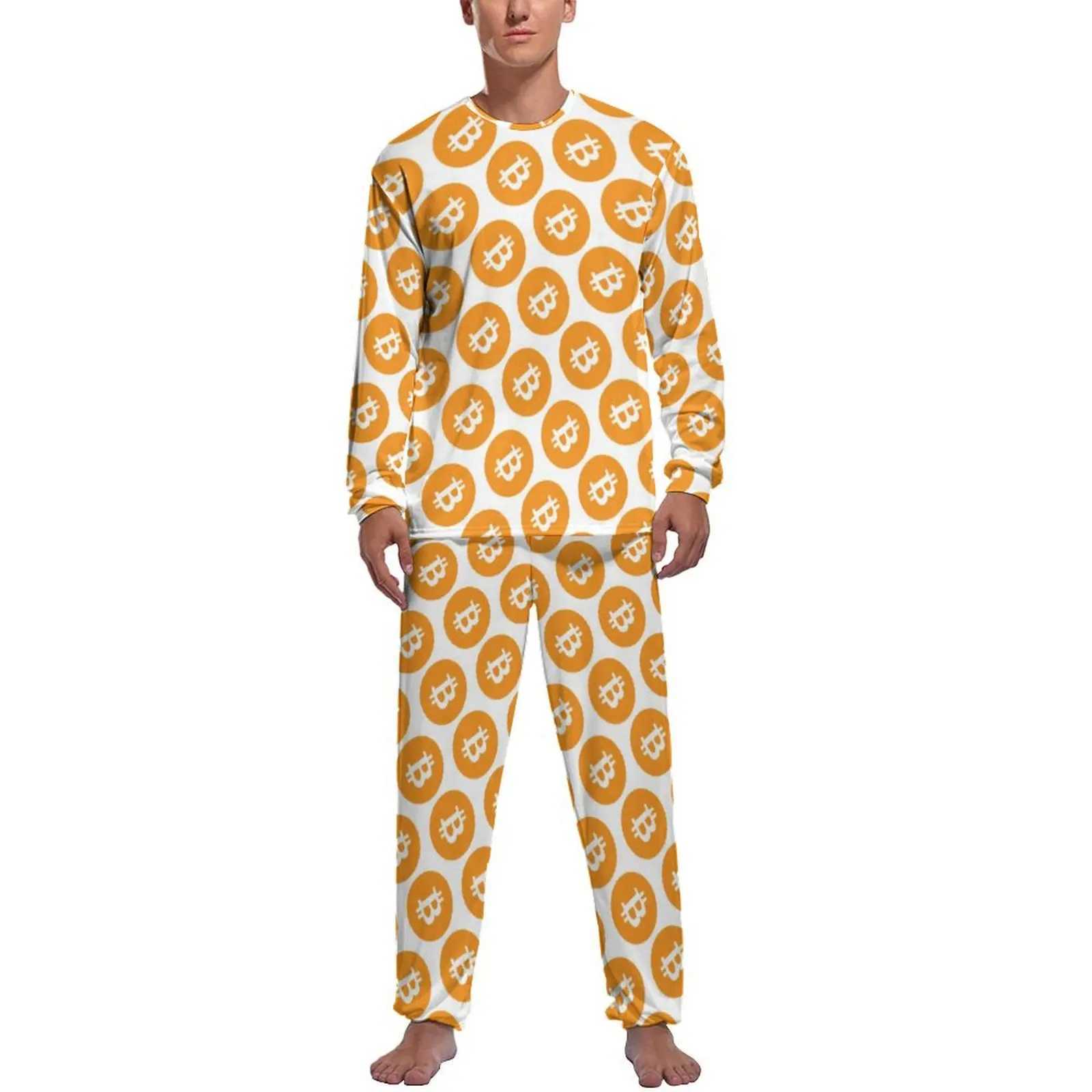 Cool Bitcoin Sleepwear Spring Cryptocurrency Coin Casual Sleepwear Mens 2-piece Design Long Sleeve Romantic Sleepwear Set W241221