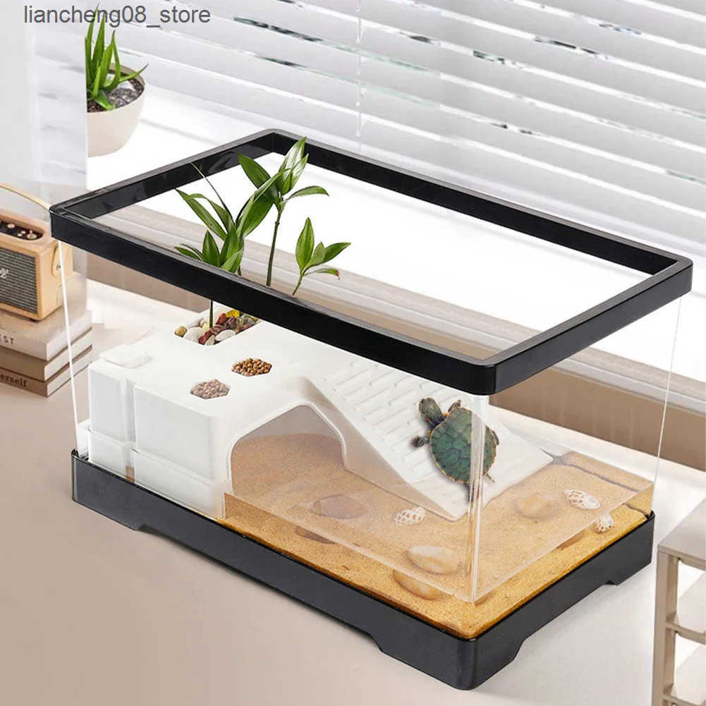 Other Pet Supplies High definition transparent turtle tank aquarium pet drip proof turtle tank reptile with basket platform aquarium breeding box L240