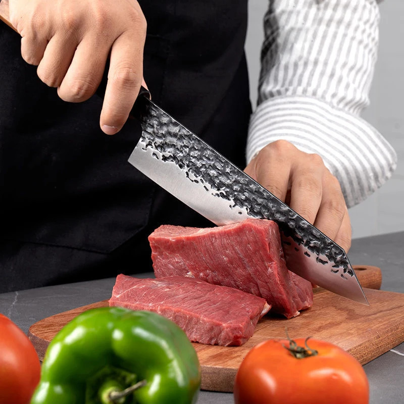 Japanese Kitchen Knife Hammer Chef Knife 90Cr18MoV Stainless Steel Tripterygium Knife for Cutting Salmon and Sushi Slices 241220