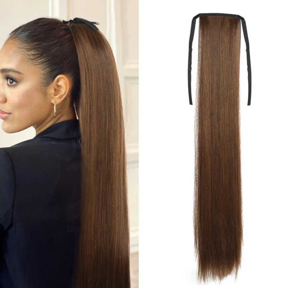 85cm Synthetic Ponytail Long Straight Black Pony Tail Hair Extensions Heat Resistant Horsetail Hairpiece For WomenXJ241221