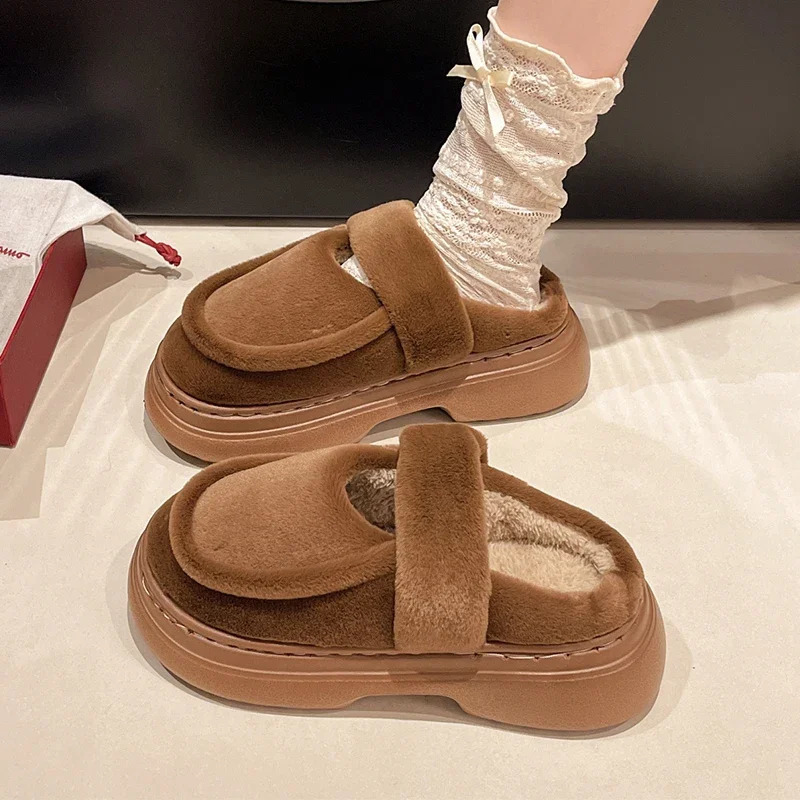 Platform Flats Fur Home Cotton Slip Womens Mule Shoes 2025 Trend Casual Flip Winter Fashion Snow Botas Mujer 241213