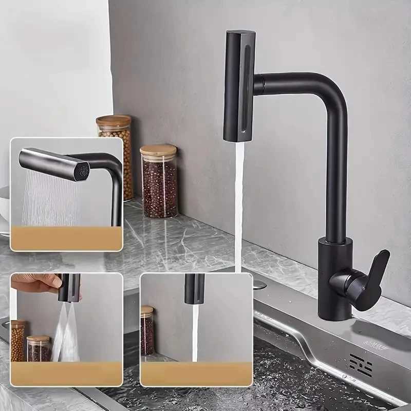 Kitchen Waterfall Faucet Black Sink Faucet Cold and Hot Water Faucet Sink Faucet with 4 Spray s Hot and Cold Water Faucet Z241221