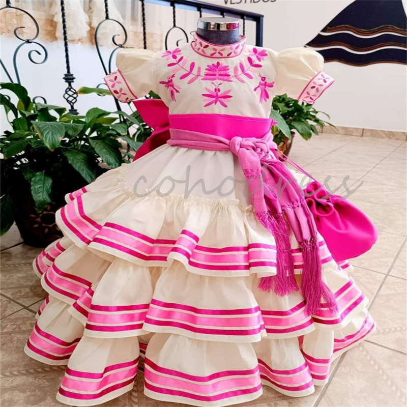 Mexican Charro Flower Girls Dress Mariachi Kids Embroidery Pageant Dress A Line Short Sleeves First Holy Communion Dress Caramuza 2025 Toddle Birthday