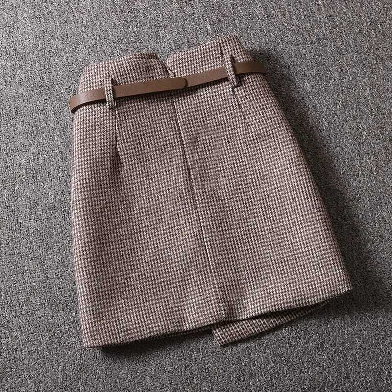 Chic Plaid Thick Woolen Mini Skirts Women Winter New 2023 High Waist Slim Double Pockets Black Gray Faldas jer OLXJ241221