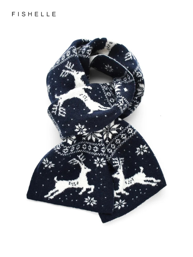 Christmas Scarf Fashion Gifts Red Green Elk Snowflake Autumn Winter Knitted Wool Warmth Year Scarves For Adults Kids 241220