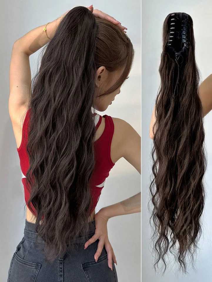 Synthetic New Style 26 inch Curly Wave Straight Clip Hairpin Long Ponytail For Women Multicolor Claw Ponytail ExtensionXJ241221