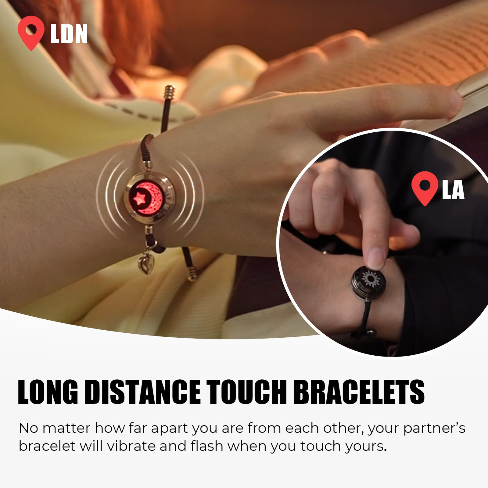 Totwo Long Distance Touch Light Up Vibration Bracelet Couple Long Distance Relationship Gifts Smart Sun Moon Love Bracelet 241219