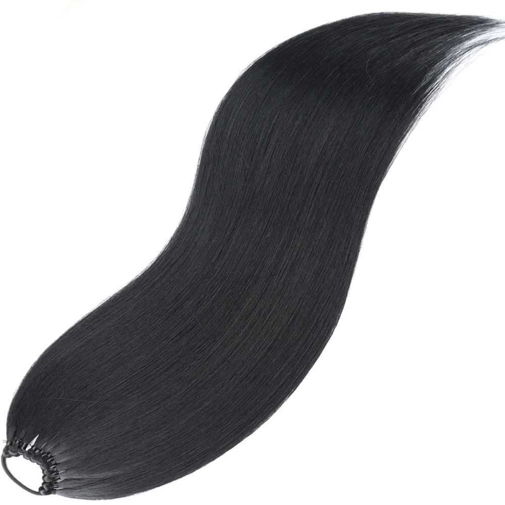 24 Inch Synthetic Ponytail Extensions Black Natural Braided Pony Tail Hairpiece Long Straight Rubber Band Hair For WomenXJ241221