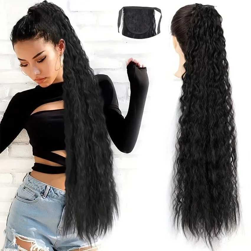 32Inch Long Synthetic Kinky Curly Ponytail Drawstring Clip In Ponytail Hair Extension for WomenXJ241221