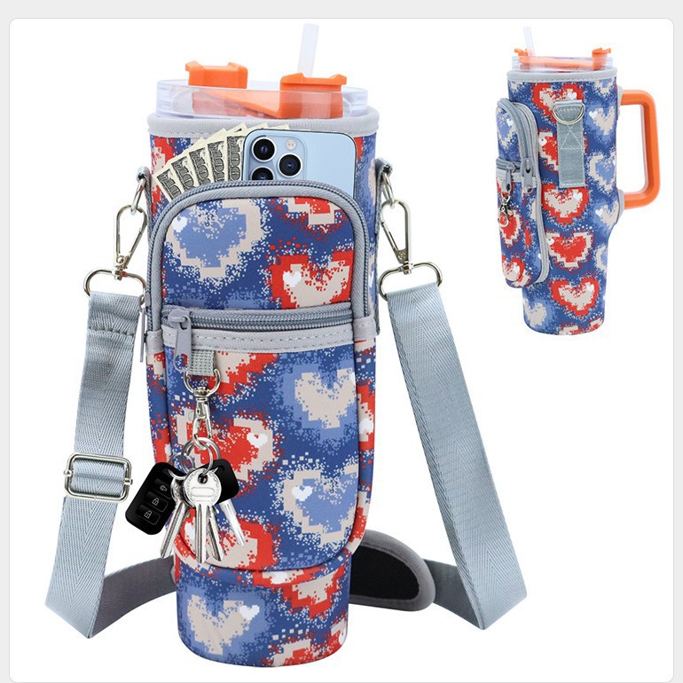 Durable Neoprene Water Bottle Carrier Bag for Tumbler 40 oz with zipper pocket and adjustable Strap water bottle sleeveWLL2487