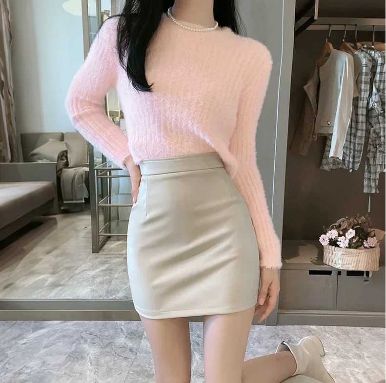 Black Mini Sexy Skirt Sexy High Waist Package Hip Pencil Skirt Womens PU Leather Short Fashion Zipper Leather SkirtsXJ241221
