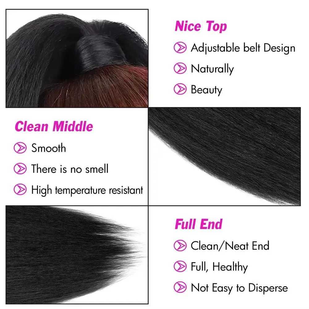 Synthetic Kinky Straight Ponytail Extension for Black Women 24 Long Yaki Wrap Around Magic Paste Ponytail Extension HairpieceXJ241221