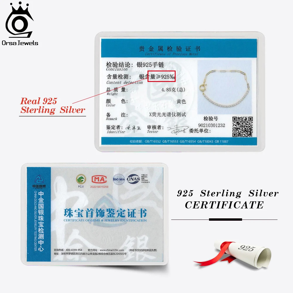 ORSA JEWELS 925 Sterling Silver Paperclip Chains Tennis Bracelet for Women Cubic Zirconia Chain Bracelet Fashion Jewelry SB119 241220