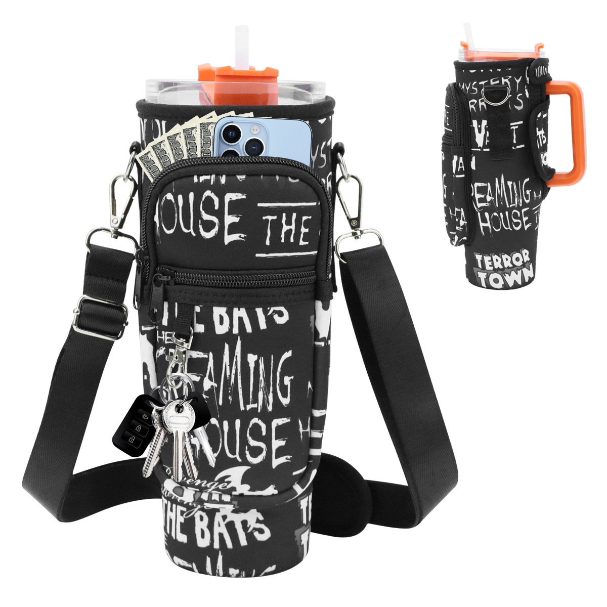 Durable Neoprene Water Bottle Carrier Bag for Tumbler 40 oz with zipper pocket and adjustable Strap water bottle sleeveWLL2487