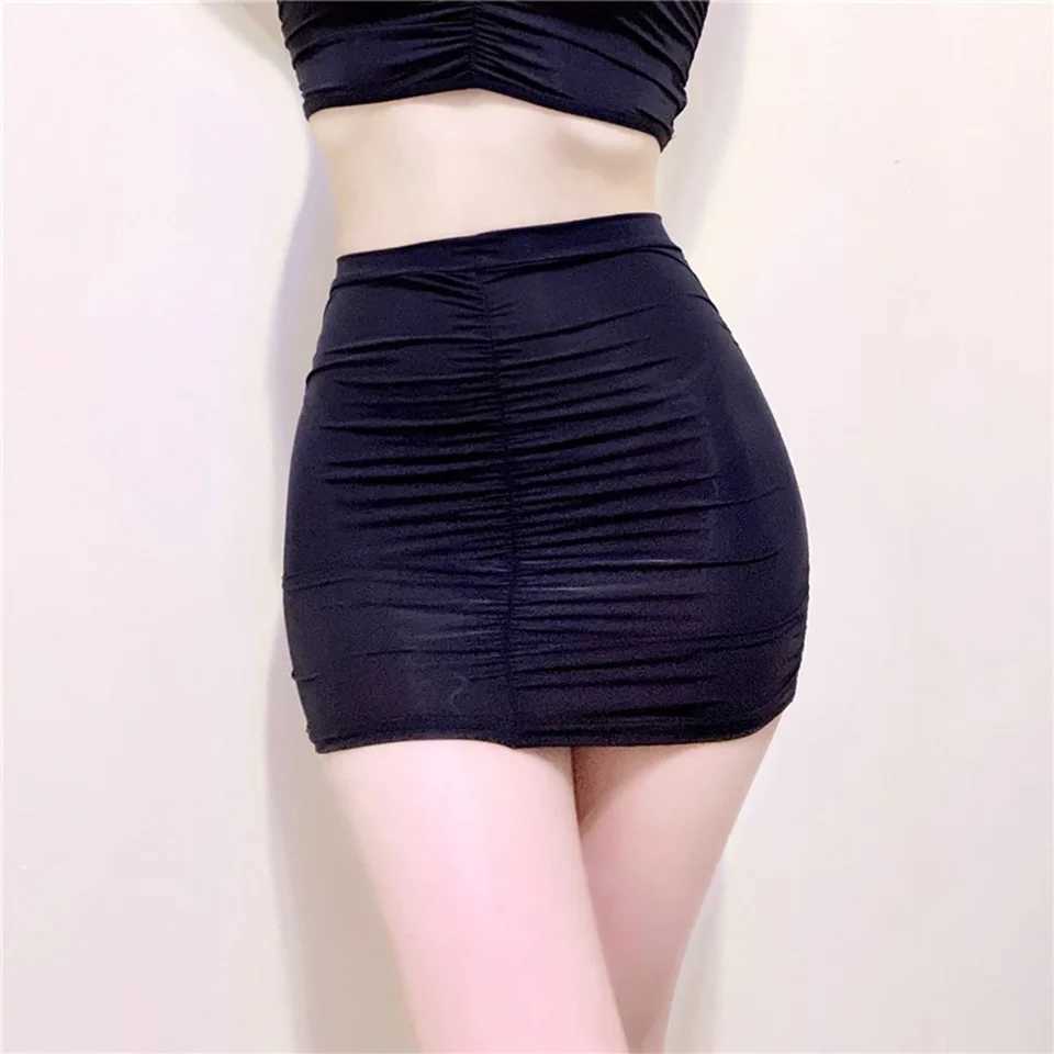 Women Sexy Transparent Mesh Pleated Buttocks Wrapped Lingerie Club Short Mini Skirt Sheer Nightwear Smooth Ladies Short SkirtsXJ241221