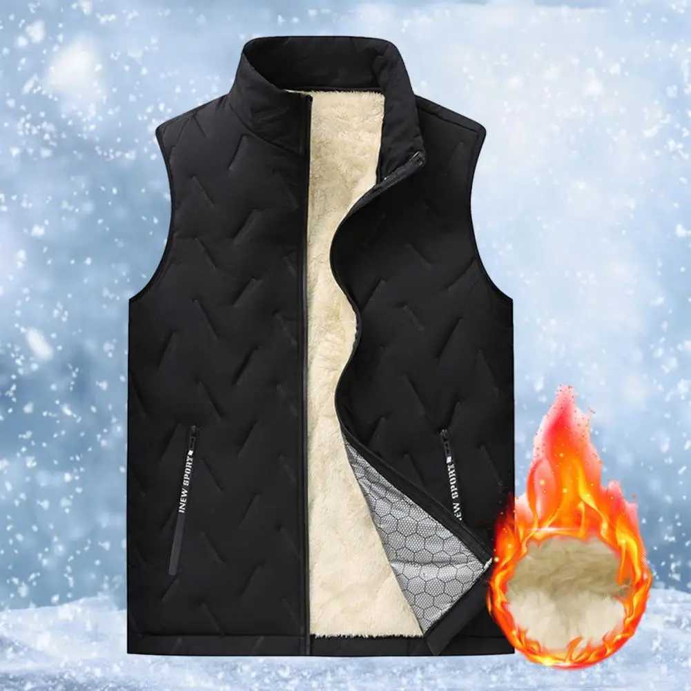 Fall Winter Vest Padded Thick Plush Stand Collar Neck Sleeveless Zipper Closure Cardigan Warm Windproof WaistcoatXJ241221