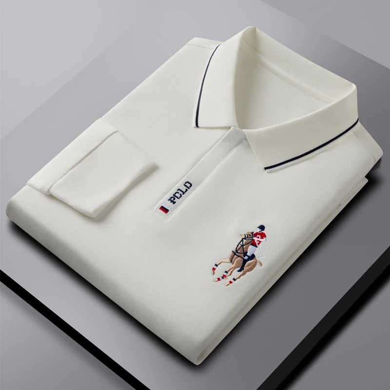 Luxury Embroidered Polo Shirt Brand Men's Long Sleeve Premium 100% Cotton Business Leisure 2024 Spring and Autumn New T-shirt