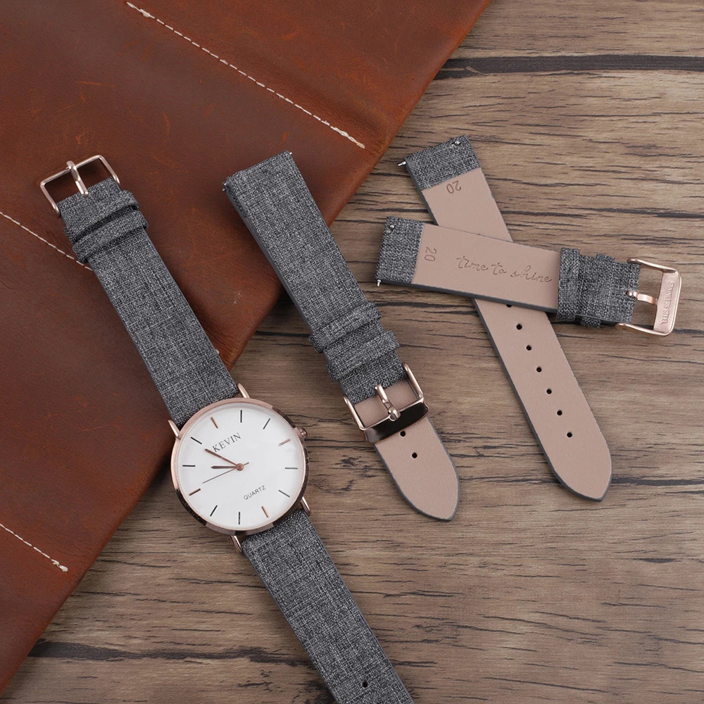 Nylon Canvas Fabric Watch Gray Cow Leather Watch Strap Band 16mm 20mm Wristwatch Accessories for Women Men Watch 241220