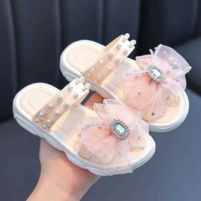 Sneakers Trendy Cute Rhinestone Pearl Bowknot Decor Slippers For Girls Breathable Lightweight Wear-resistant Slippers For Indoor Home H241221
