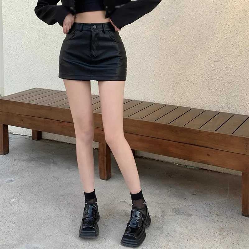 Retro High Waist PU Culottes Women Versatile Shorts Skirt Slim Fitting Sexy Hip Wrap Skirt All-Match Sweet And Spicy SummerXJ241221