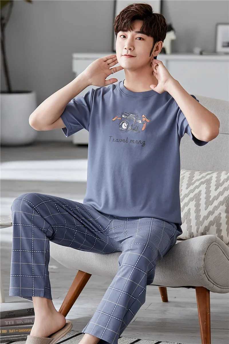 SUKAE mens plus size L-5XL womens summer cotton short sleeved full pants pajamas set mens casual pajamas fashionable pajamas W241221