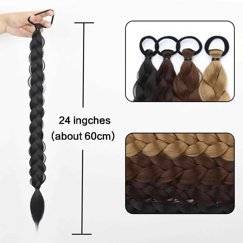 Womens Synthetic 24-Inch Braided Ponytail Extensions Straight Hair Style Basics Twisted Braid Long Tail HairpieceXJ241221