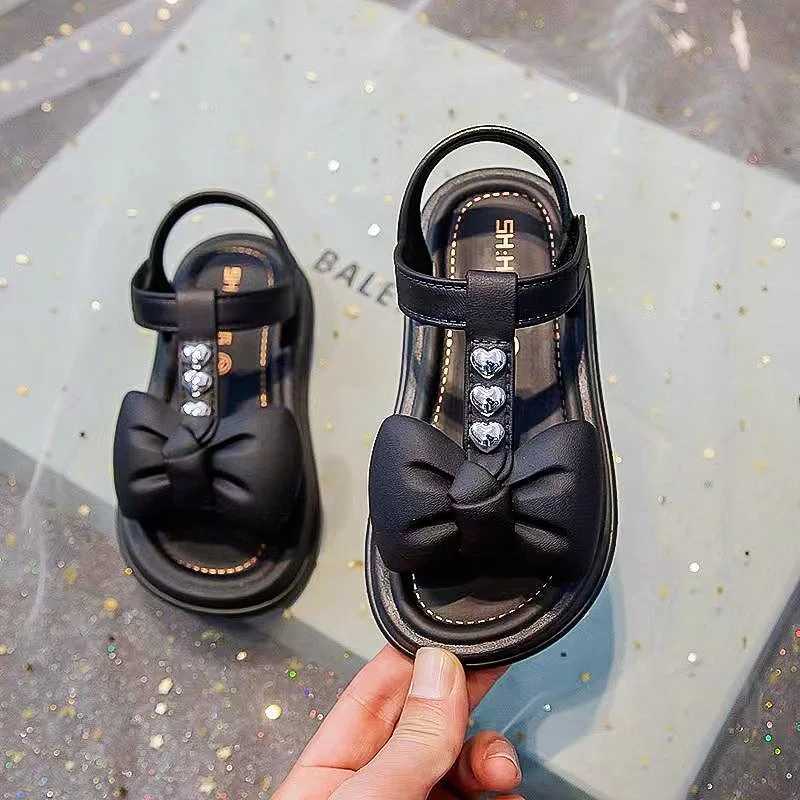 Sneakers Girls Open Toe Breathable Solid Color Sandals With Bowknot Decor Comfy Non Slip Chunky Beach Water Shoes Kids Indoor Footwea H241221