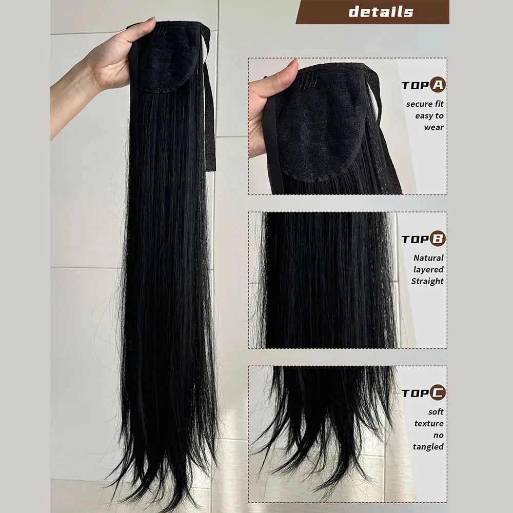 Clip in Ponytail Extension Wrap Around Long Straight Pony Tail Hair 85CM Synthetic Hairpiece for Women Heat ResistantXJ241221