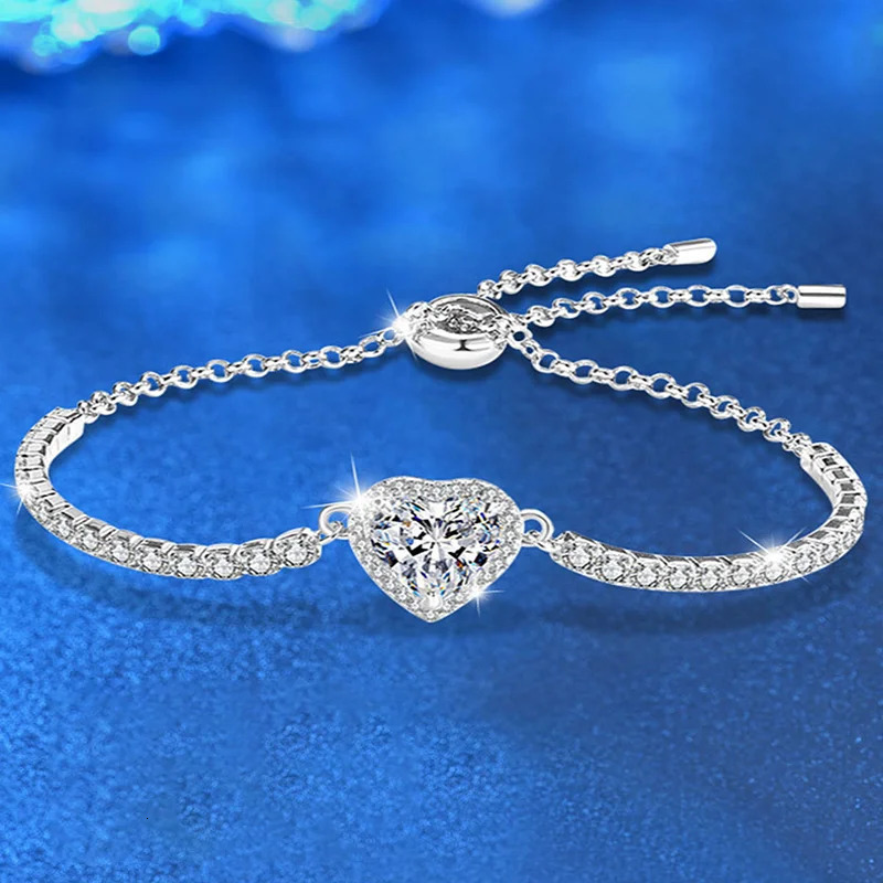 Adjustable Heart Bracelet for Women Certified Original 925 Sterling Silver Anniversary Bracelets Trend Fine Gift 241214