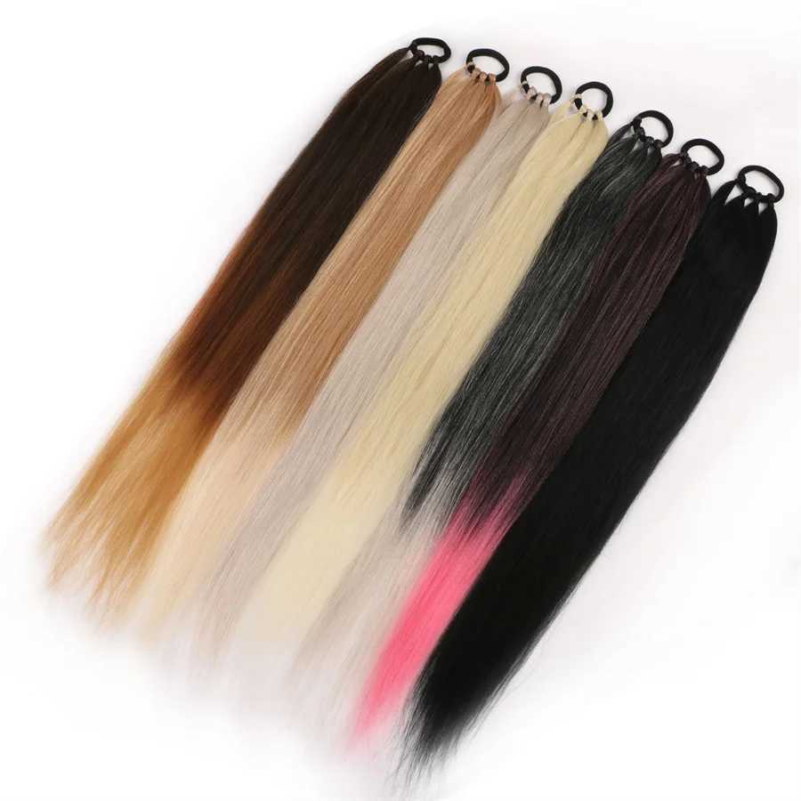 Ponytail Extensions Synthetic Boxing Braids 26 Inch Brown Wrap Around gnon Tail With Rubber Band Hair Ring Ombre Braid GreyXJ241221