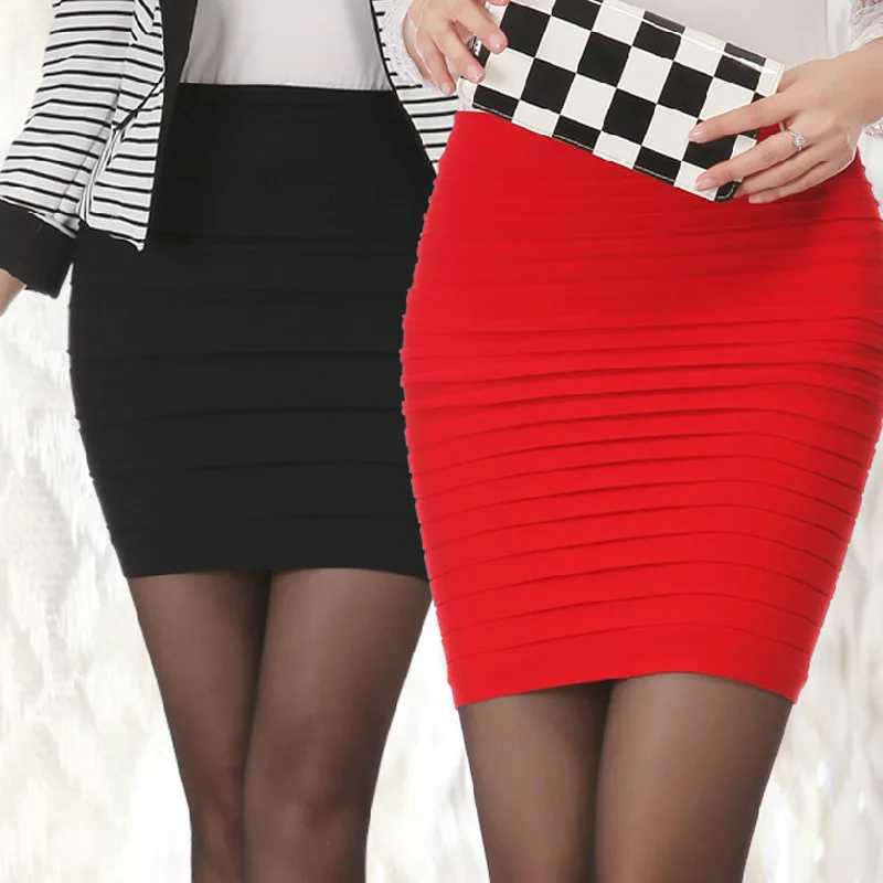 Elastic Pleated Skirt High Waist Bodycon Mini Skirt Business Office Cheap Short Pencil Skirts Solid Color Pink Black Blue HotXJ241221
