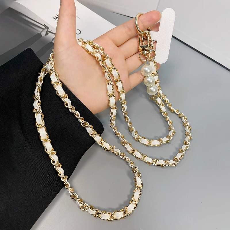 For Mobile Phone Straps Pearl Leather Chain Long Crossbody Neck Band Shoulder Cord Anti Loss Rope Hang Metal Leather Pendant
