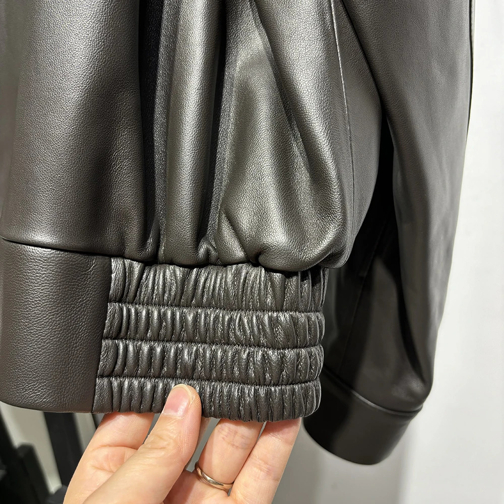 YOLOAgain Womens Real Leather Jacket Oversized Sheepskin Coat Autumn Outerwear 241216