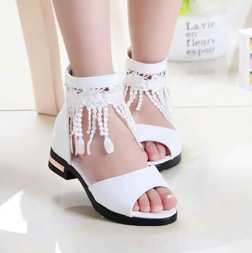 Sneakers 3 5 9 10 12 Year Childrens Bow Sandals Childrens Summer Cute Sandals Beach 2021 Princess Fashion High Heels Tassel School Shoes H241221