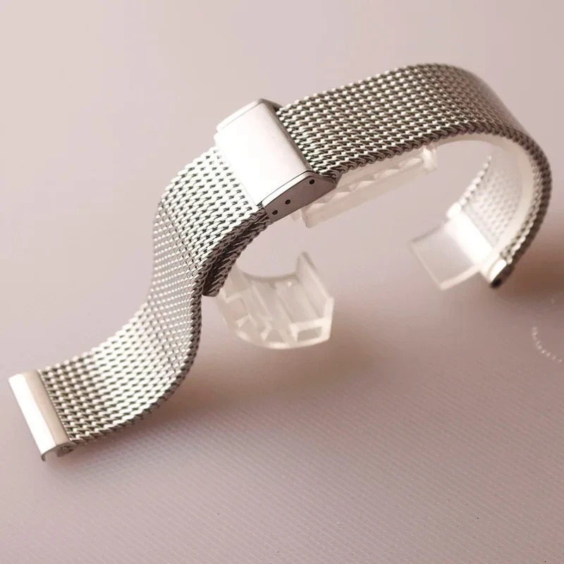 Stainless steel mesh watchband 18mm 20mm 21mm 22mm 24mm silver watch strap bracelet special fold clasp deployment quick pin 241220