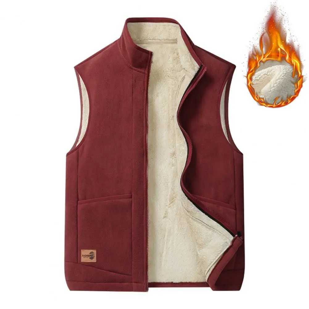 Winter Men Vest Stand Collar Neck Zipper Closure Thick Plush Warm Windproof Soft Plus Size Cardigan WaistcoatXJ241221