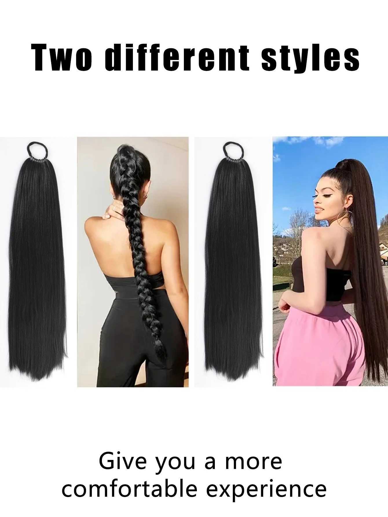 Synthetic Ponytail Extension Warp Around with Hair Tie 24inch Long Straight Braiding Hair DIY Braided for Women Girls CosplayXJ241221