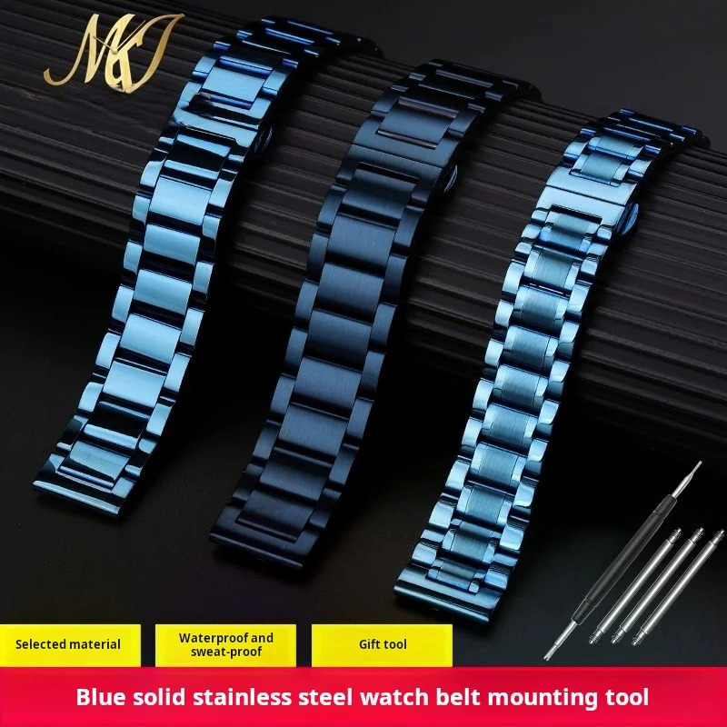 Matte Dark blue Stainless Steel Watchband 18m 20mm 21mm 22mm For any Quick release Men Polished Watch Strap Metal Bracelet 241220