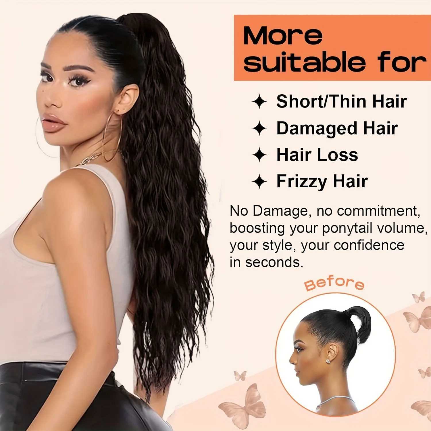 Long Curly Wavy Ponytail Hair Extension For Women Drawstring Ponytail Hairpieces Synthetic Fake Horse Tail Black Blonde RedXJ241221