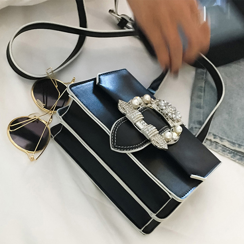 Luxury Sequined Diamond Shoulder Bag Chic Pearl Ladies' PU Leather Handbag White Crossbody Bag Handbags Women Bags Womens' Pouch