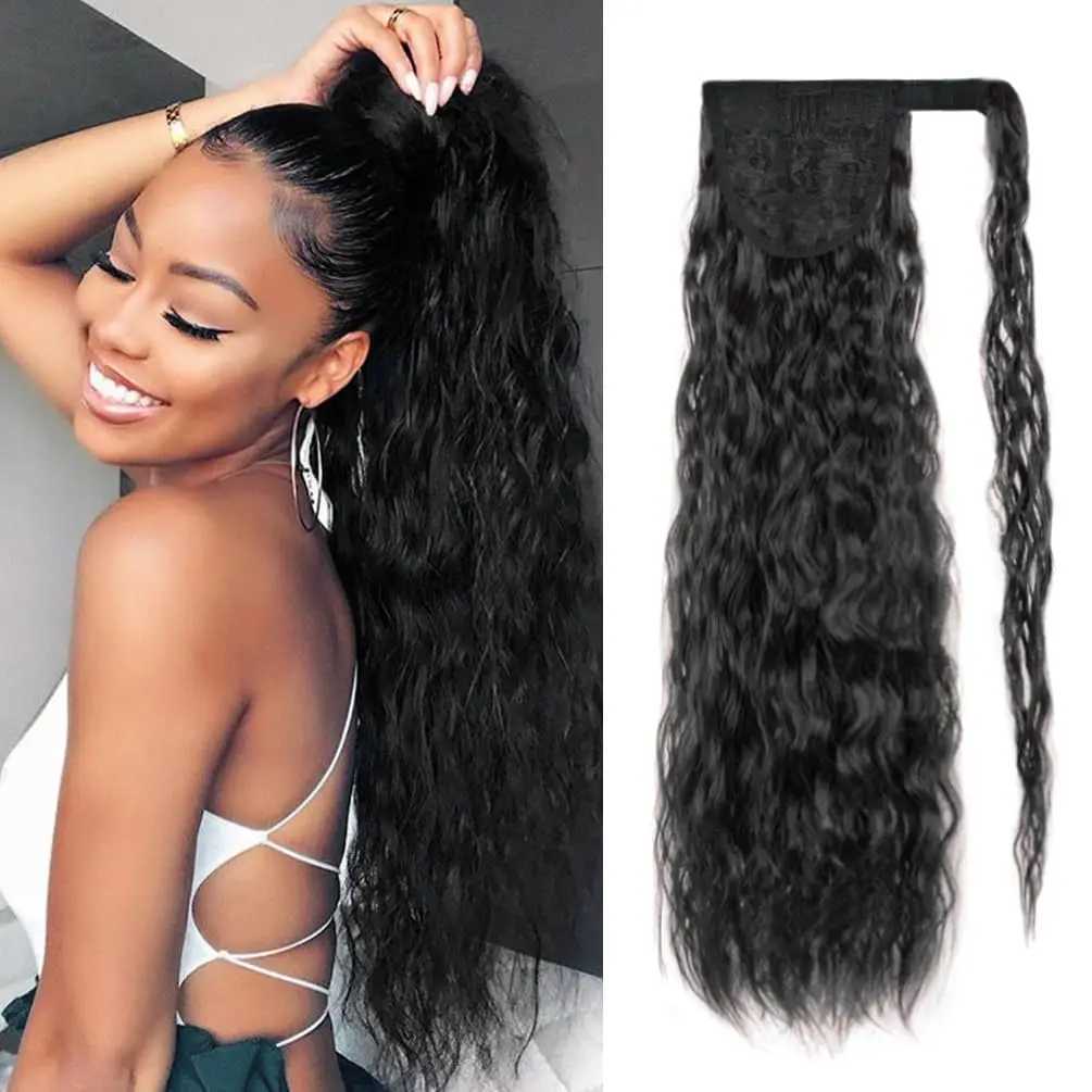 22inch Corn Wave Ponytail Extension Clip in Long Wavy Curly Wrap Around Pony Tail Heat Resistant Synthetic Hairpiece for WomenXJ241221