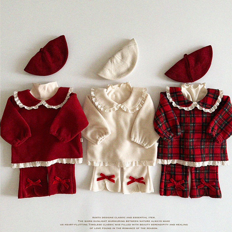 Girls' Korean Version Baby Set Thick 2024 Winter Clothing Children's Big Bow And Velvet Suspender Top F12.21-37.8