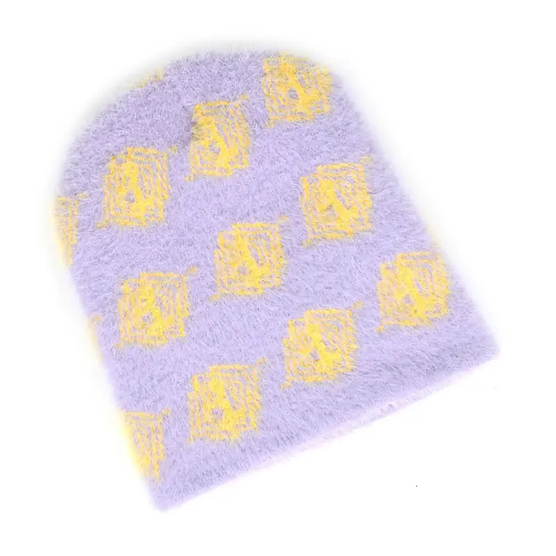 Ultra Soft Y2K Custom Furry Hairy Graphic All Over Print Jacquard Mohair Beanie Skull Cap 241214
