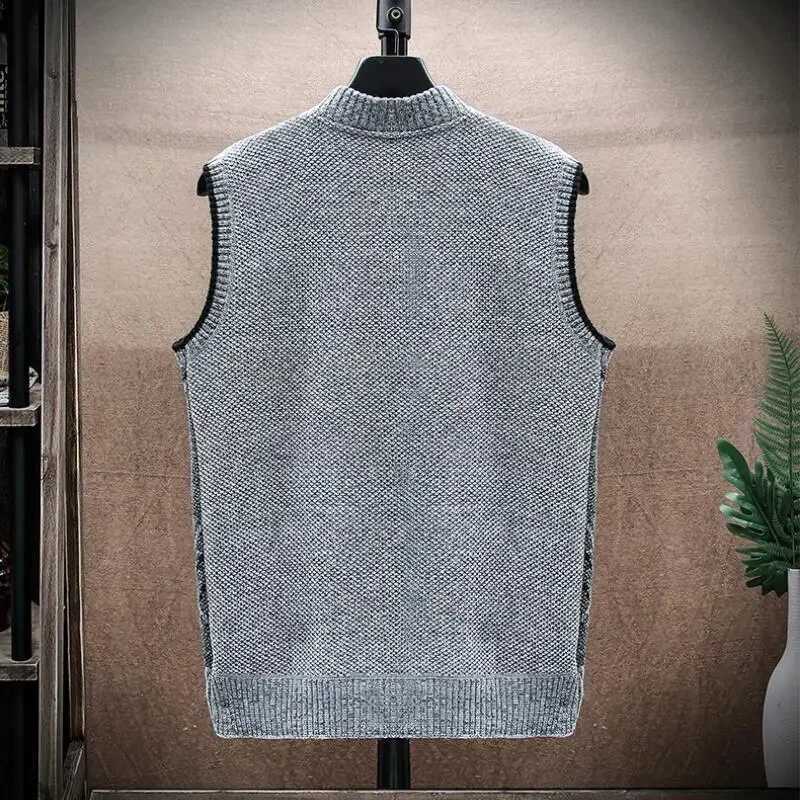 Men Wool Sweaters Vest 2024 Autumn Winter Fleece Warm Casual Zipper Cashmere Sleeveless Solid Sweater Knitted Veste Men ClothesXJ241221