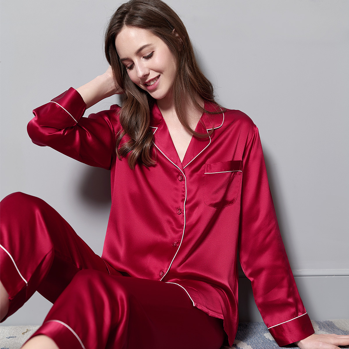 Classy Sleepwear Collection: Soft Silk Pajama Ensemble with Nightgown and Bathrobe
