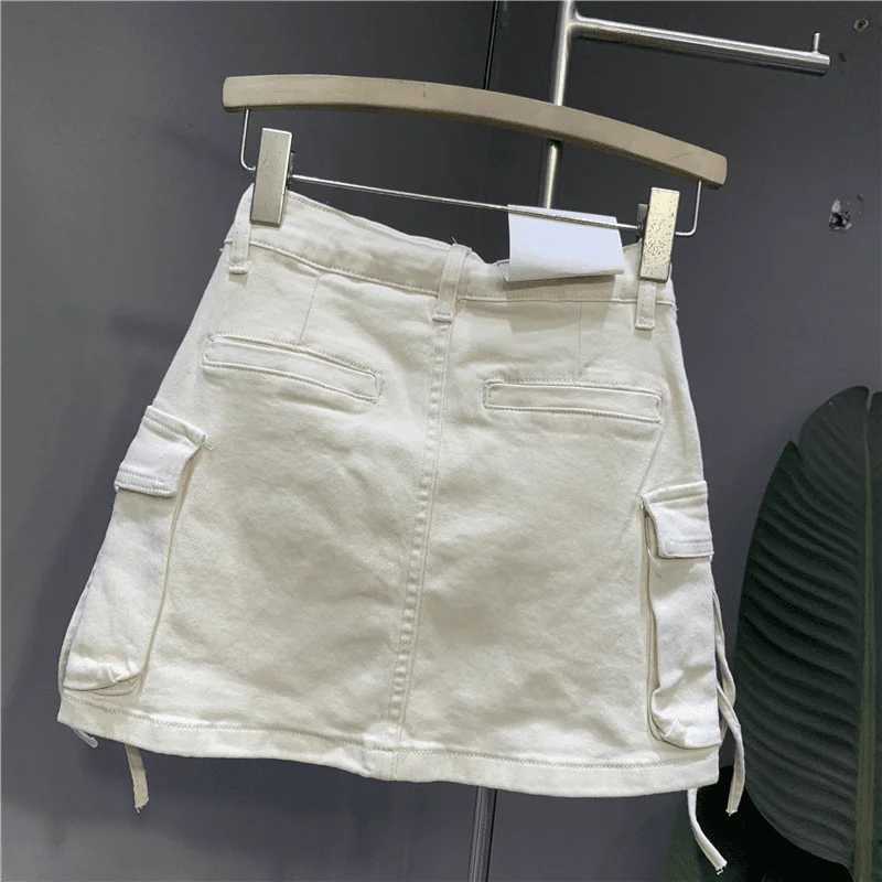 2024 New Fashion Three Dimensional Strap Pocket Wash High Tooling Denim Skirt Women Y2K Summer Vintage Casual Joker A SkirtXJ241221